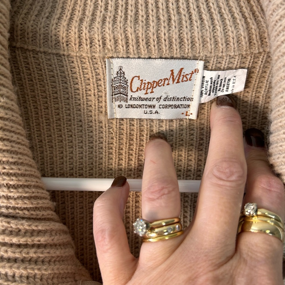 Vintage Men’s Clipper Mist tan zip up knit‎ cardigan sweater Size Large - Picture 4 of 11